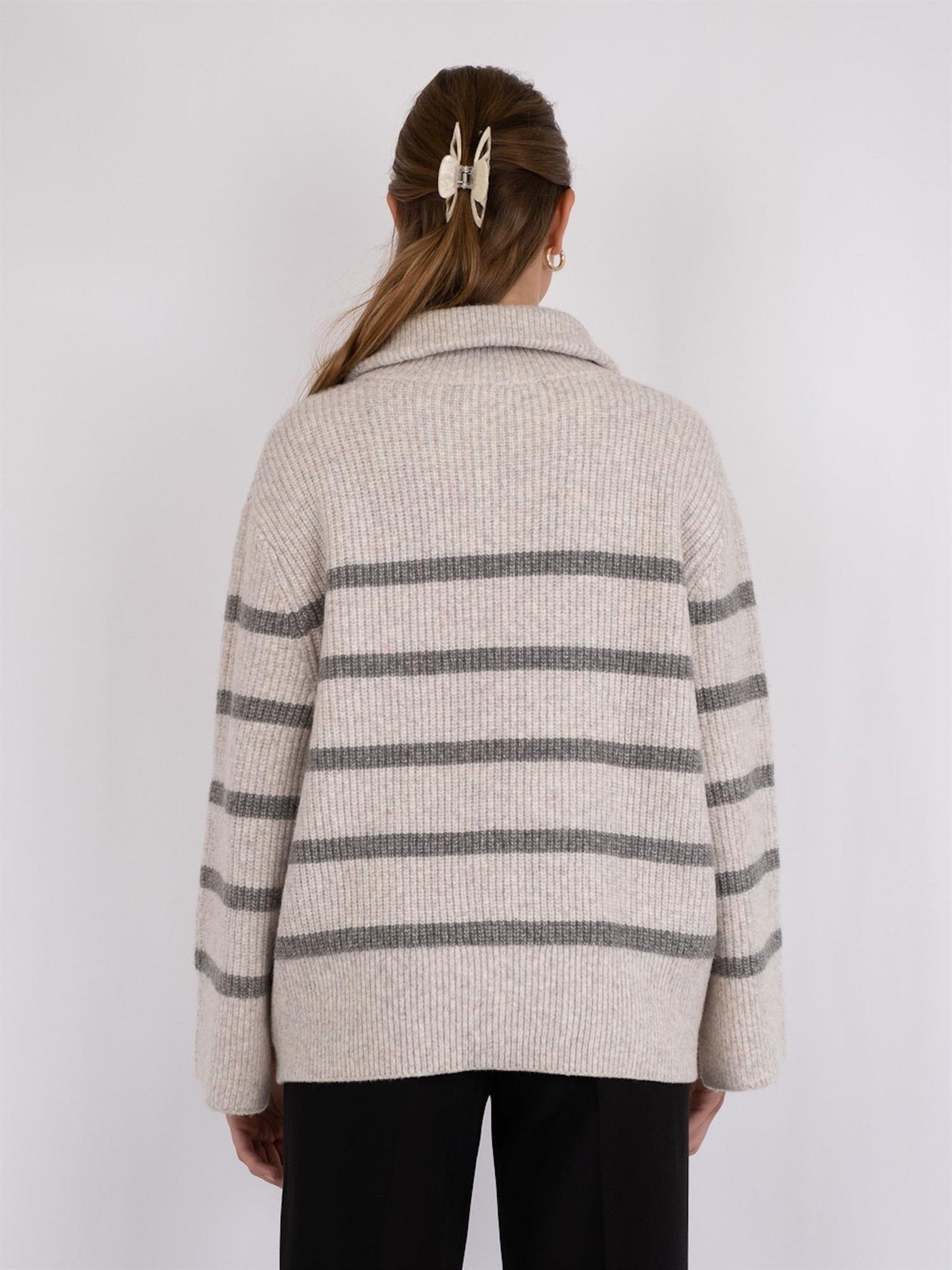 Nevena Stripe Knit Blouse Sand/Grey