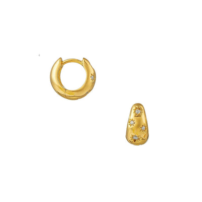 Tapered Crystal Starburst Huggie Hoop Earrings Gold