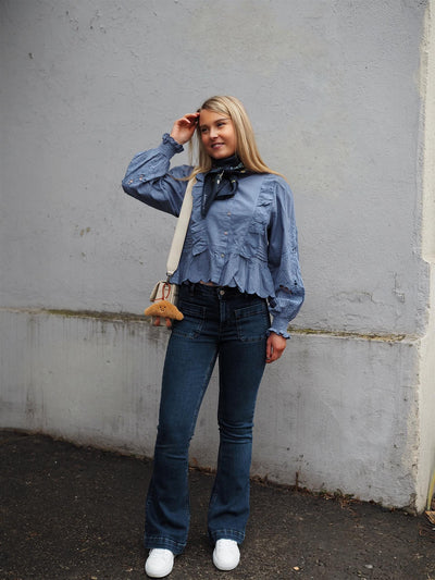 Petrine Embroidery Blouse Dusty Blue