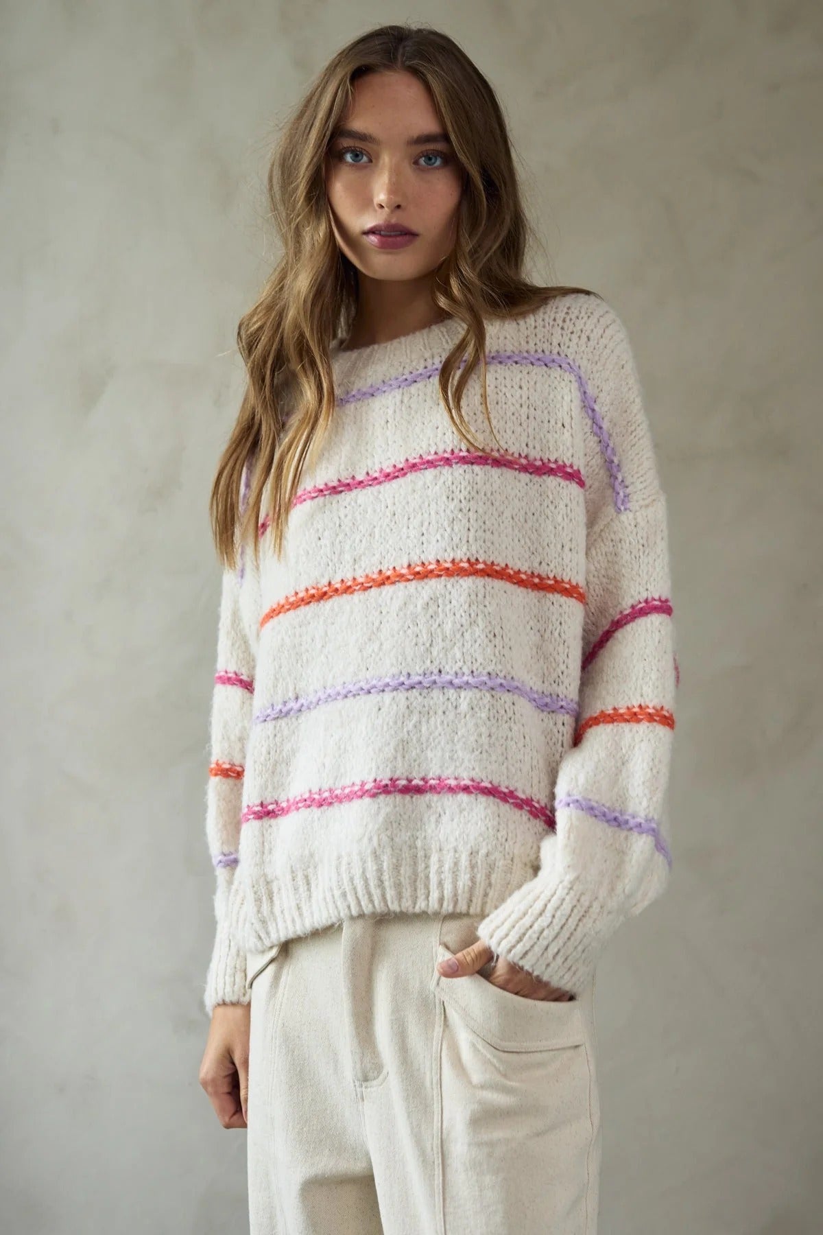 Kalita Knit Oyster Berry Stripe