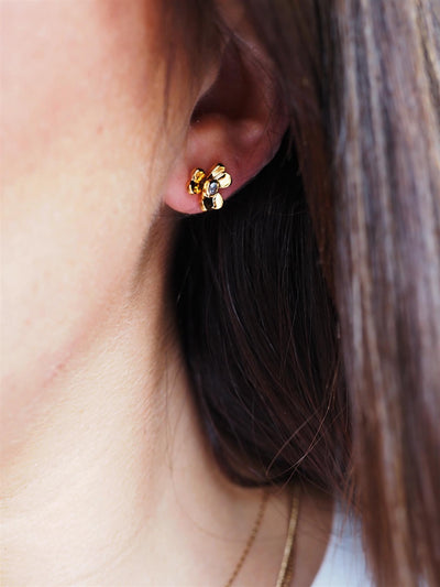 Floral Clover Stud Earrings Gold