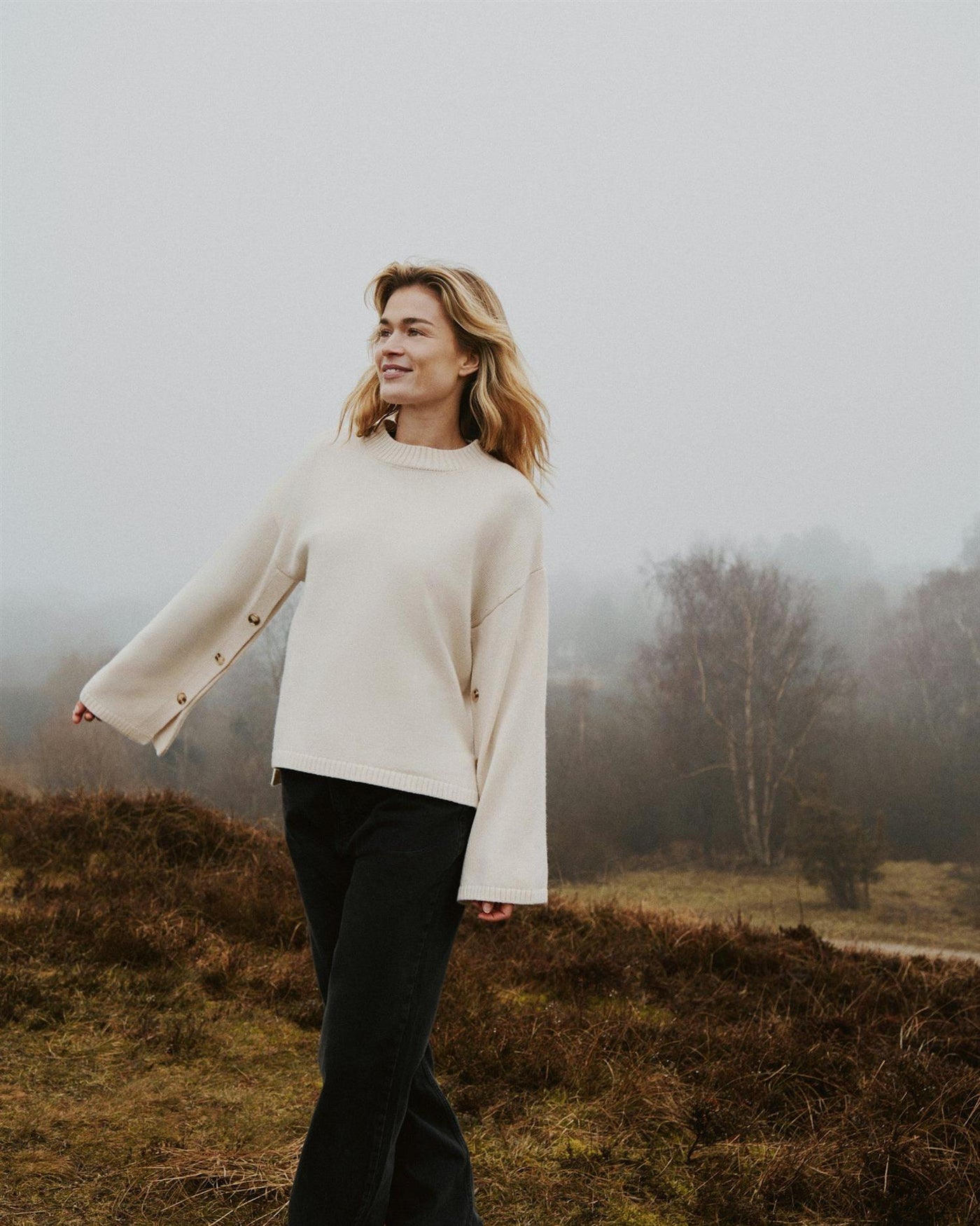 Nello Button Knit Blouse Ivory