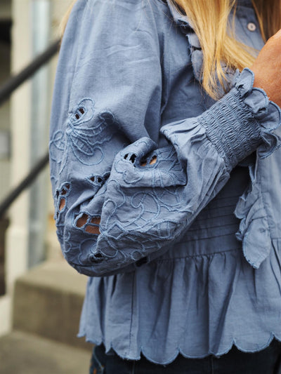 Petrine Embroidery Blouse Dusty Blue