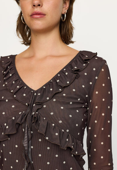 Roselyn Frilled Top Coffee Bean