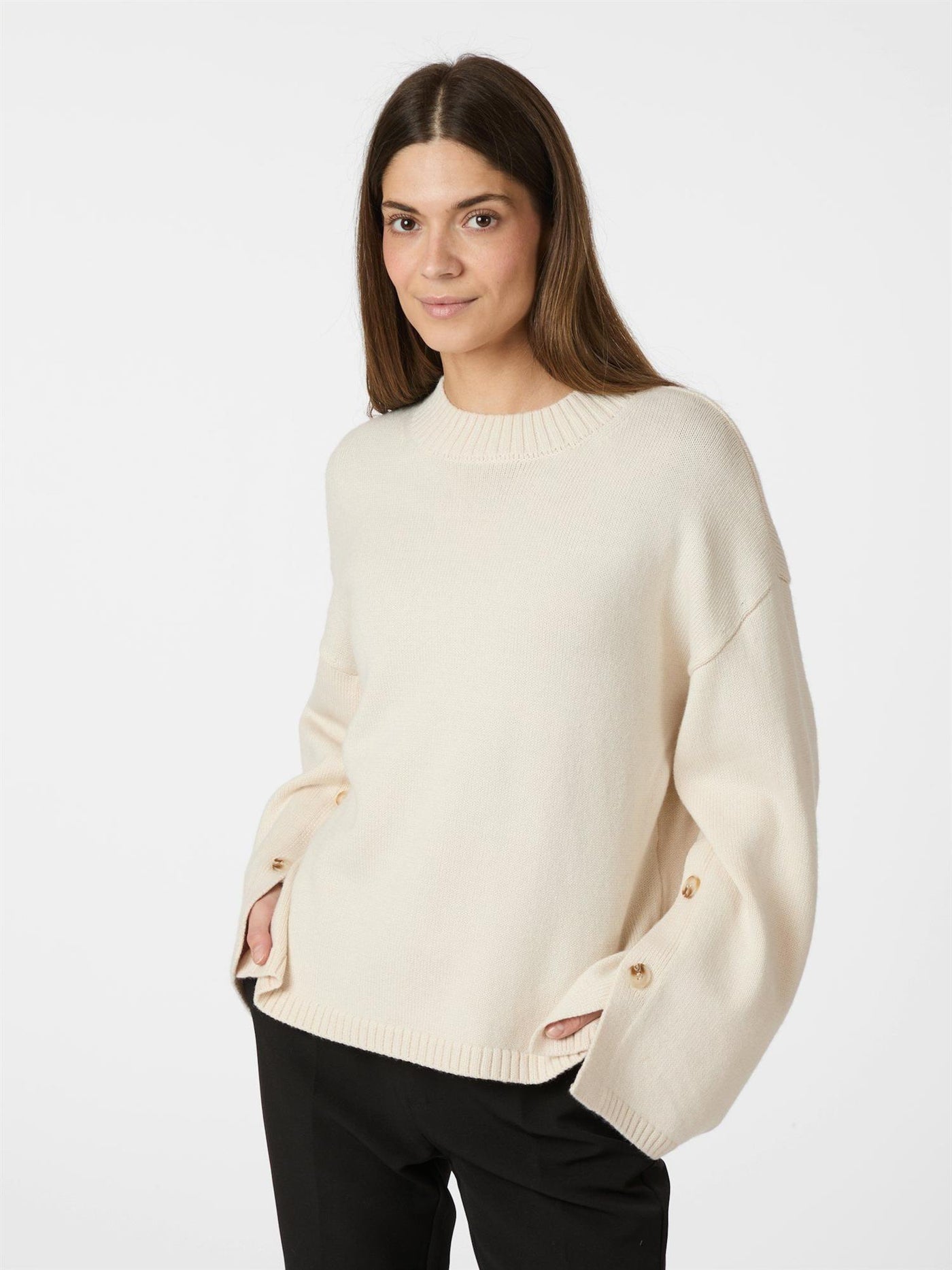 Nello Button Knit Blouse Ivory