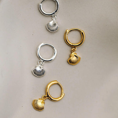 Shell & Pearl Drop Earrings Gold