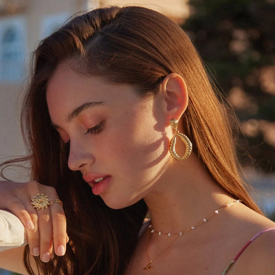Statement Scallop Open Drop Earrings Gold