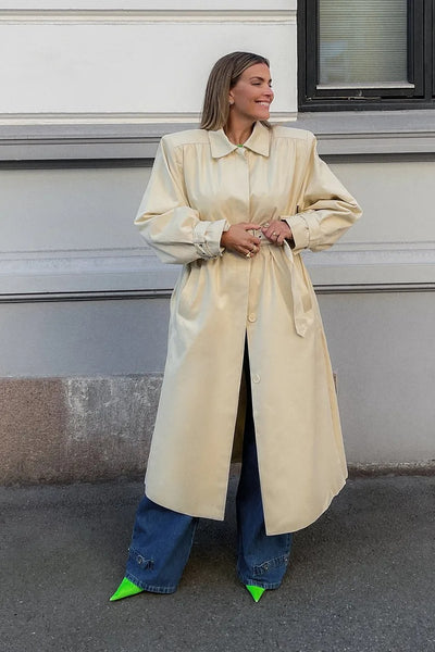 Wrinkled Detailed Long Trench Coat