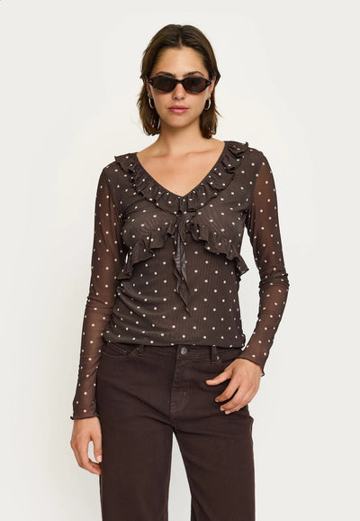 Roselyn Frilled Top Coffee Bean