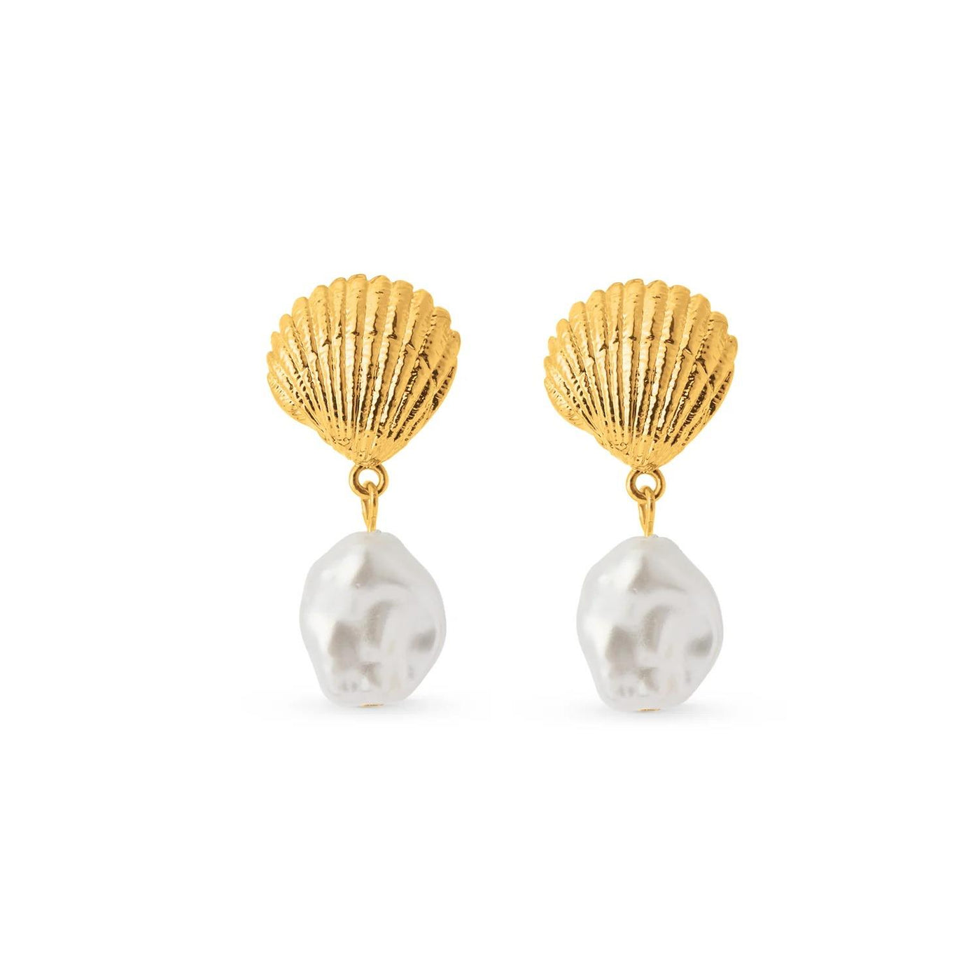 Shell & Pearl Drop Earrings Gold