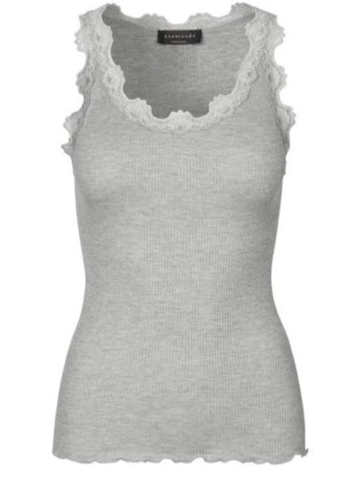 silk top regular w/vintage lace light grey melange