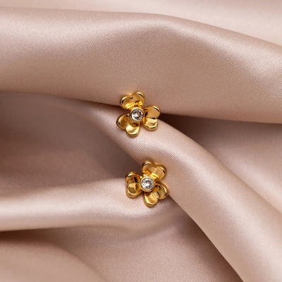 Floral Clover Stud Earrings Gold