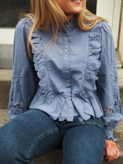 Petrine Embroidery Blouse Dusty Blue