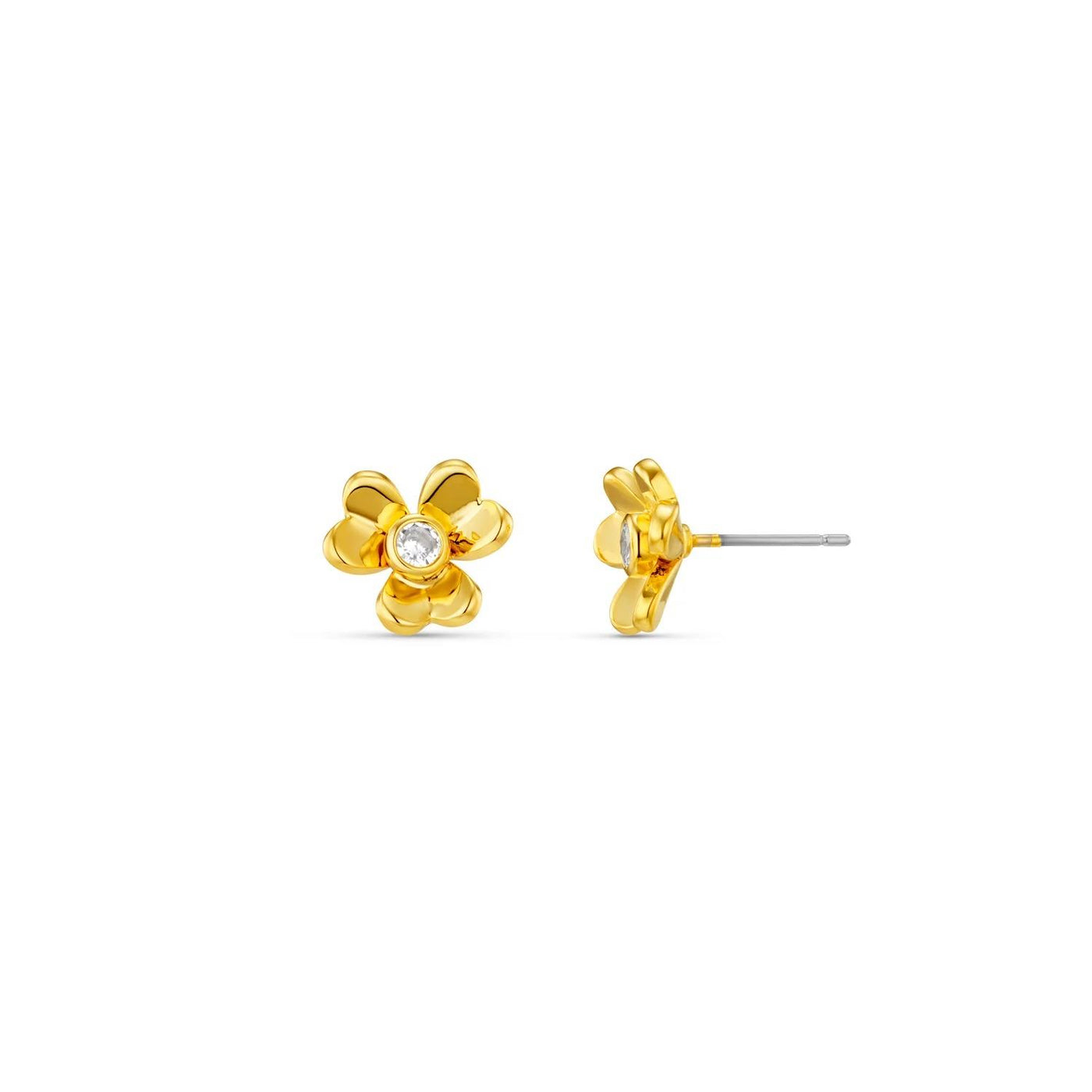 Floral Clover Stud Earrings Gold