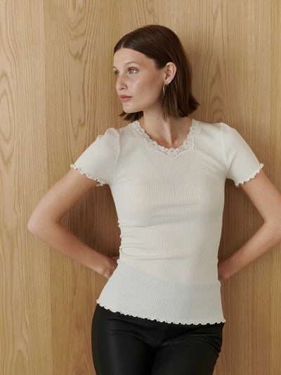 Beatha SS Regular O-neck Lace T-shirt New White