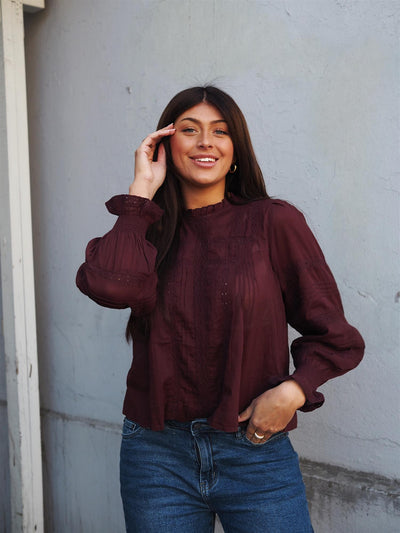 Ebba S Voile Blouse Burgundy