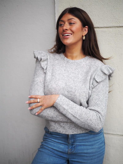 Ida LS Knit O-neck Pullover Light grey melange