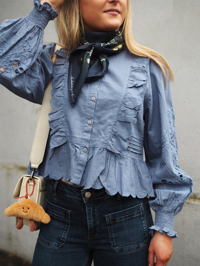 Petrine Embroidery Blouse Dusty Blue