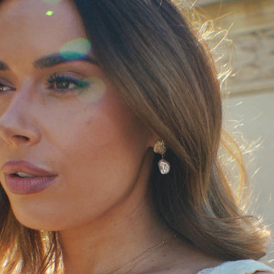 Shell & Pearl Drop Earrings Gold