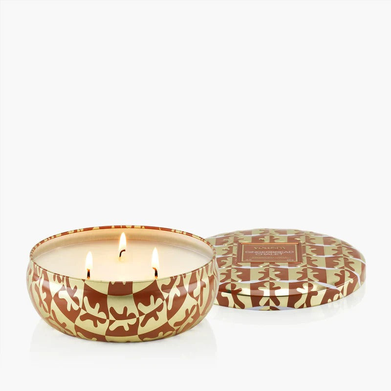 3-Wick Tin Candle, 40tim Gingerbread Chalet