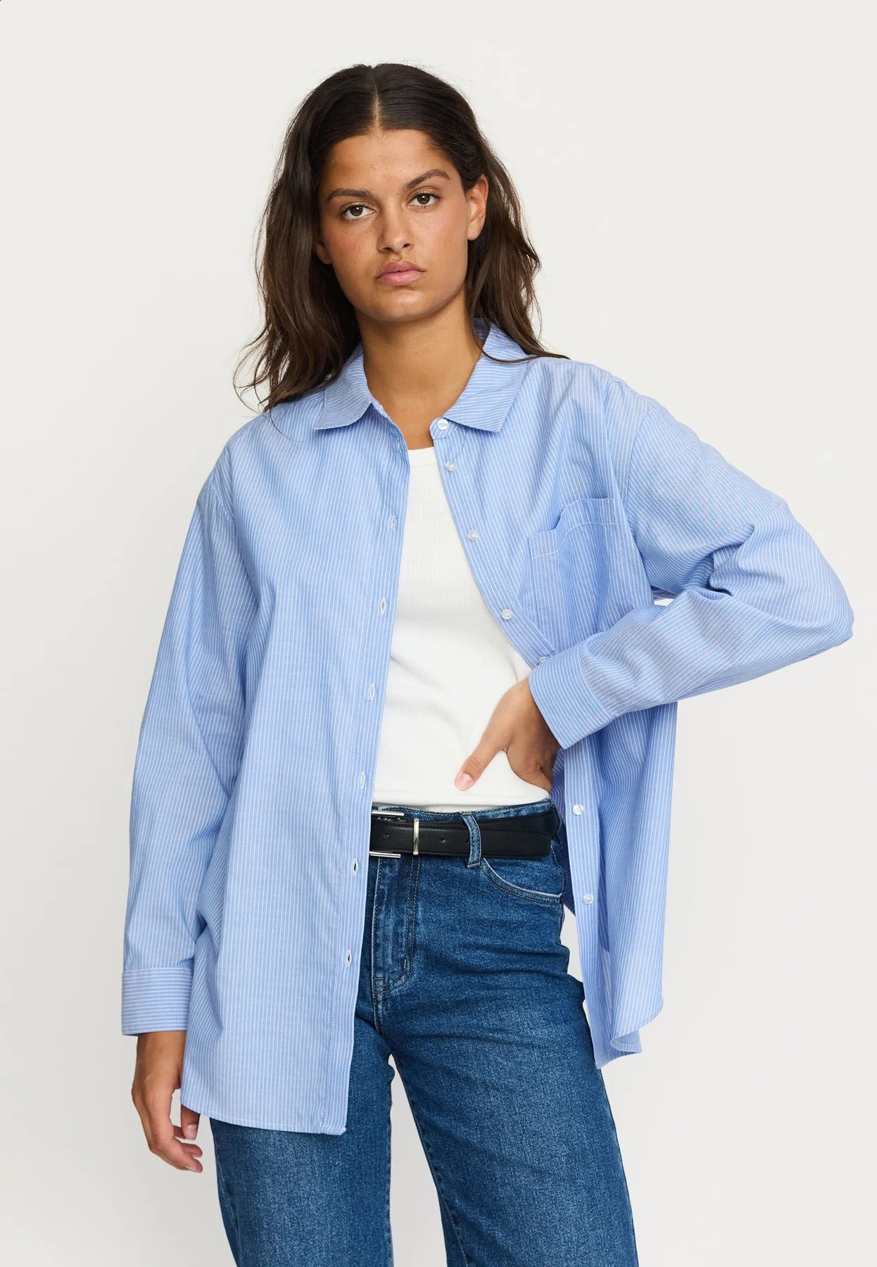 Veronica Striped Shirt Striped Snow White and Ultramarine