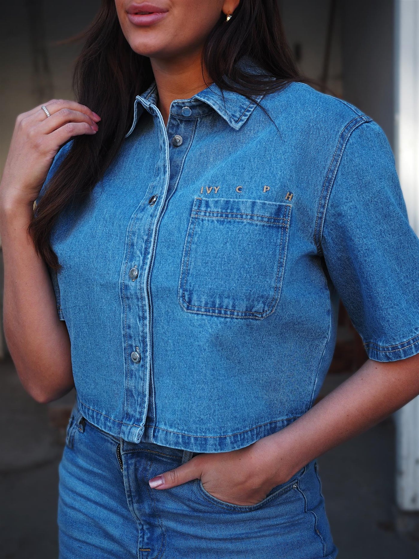 Uta Oversized 2/4 Sleeve Shirt Wash Mid Blue