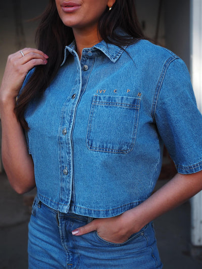 Uta Oversized 2/4 Sleeve Shirt Wash Mid Blue