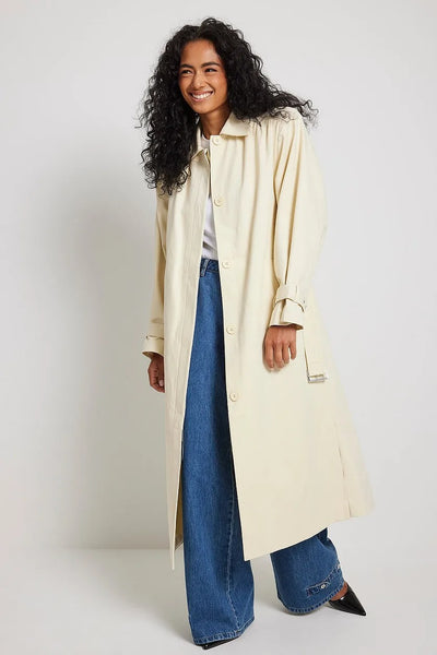 Wrinkled Detailed Long Trench Coat
