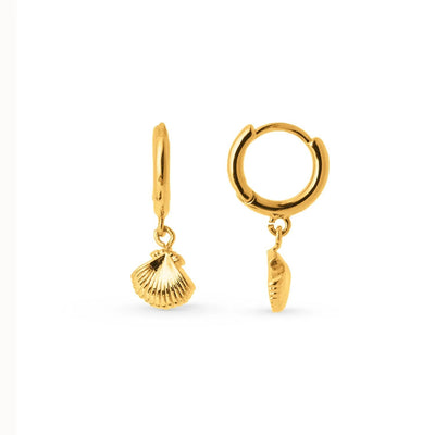 Shell & Pearl Drop Earrings Gold