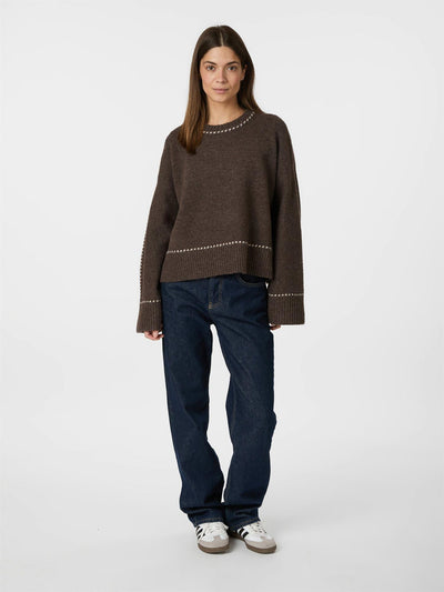 Roeme Knit Stitch Blouse Brown Melange