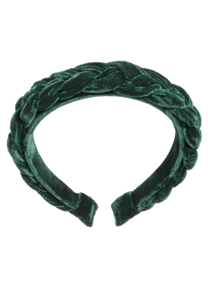 Hairband braided Silk Velvet Green