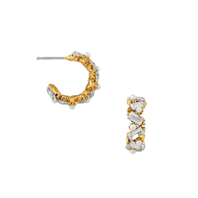 Crystal & Pearl Mid-Sized Hoop Earrings