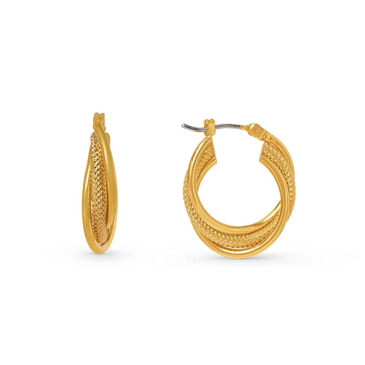 Interlocking Textured Small Hoop Earrings (Gold)