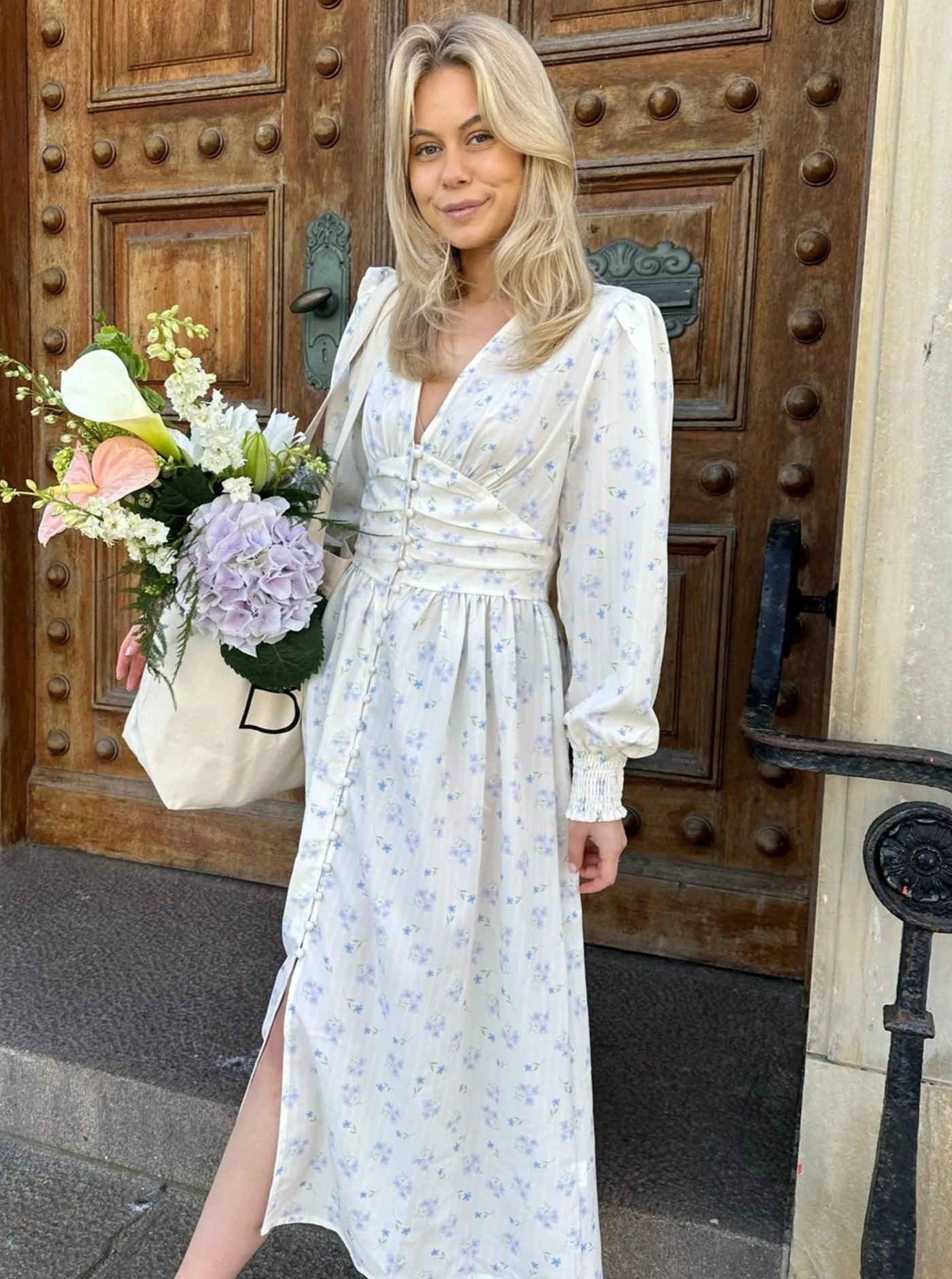Long Adel Dress Cream/blue