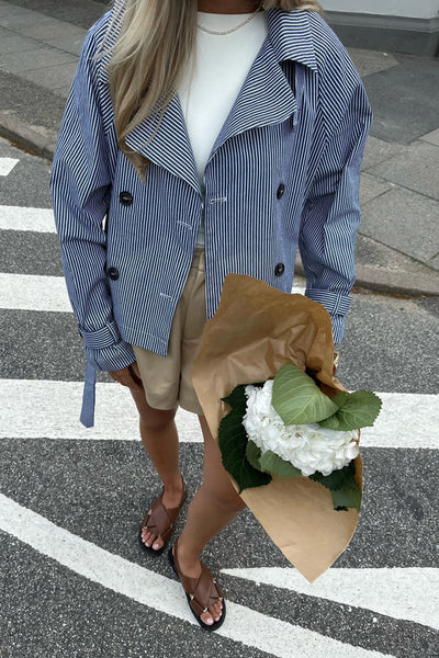 Alma Trenchcoat Blue Woven Stripe