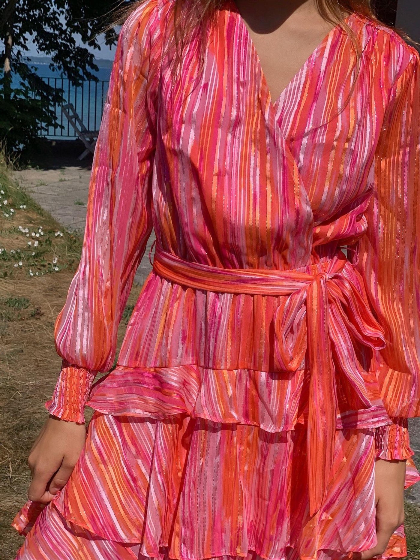 Dennie Blurred Stripe Dress Orange