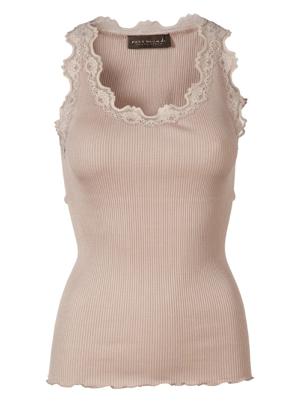 silk top regular w/vintage lace, cacao