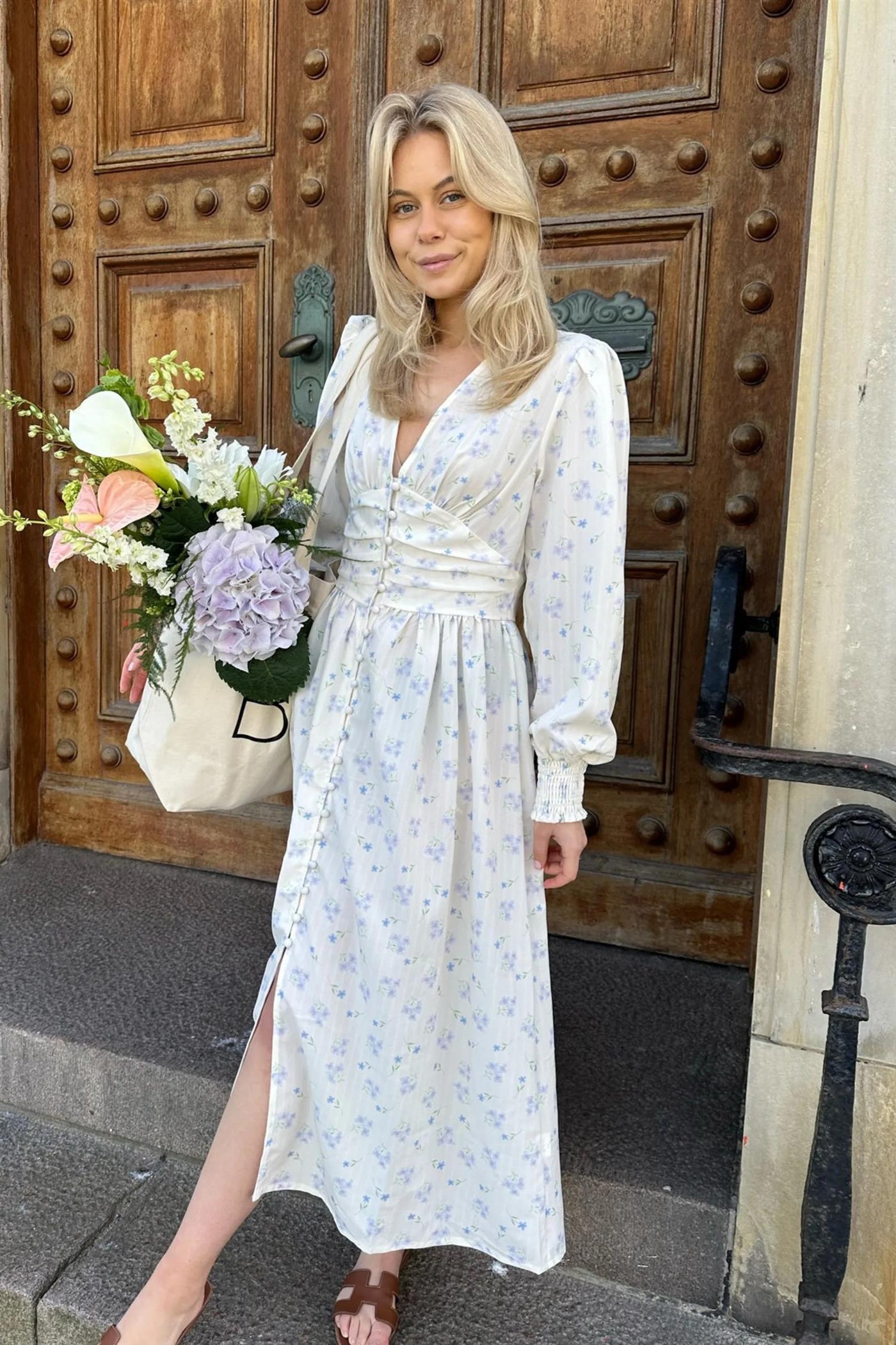 Long Adel Dress Cream/blue