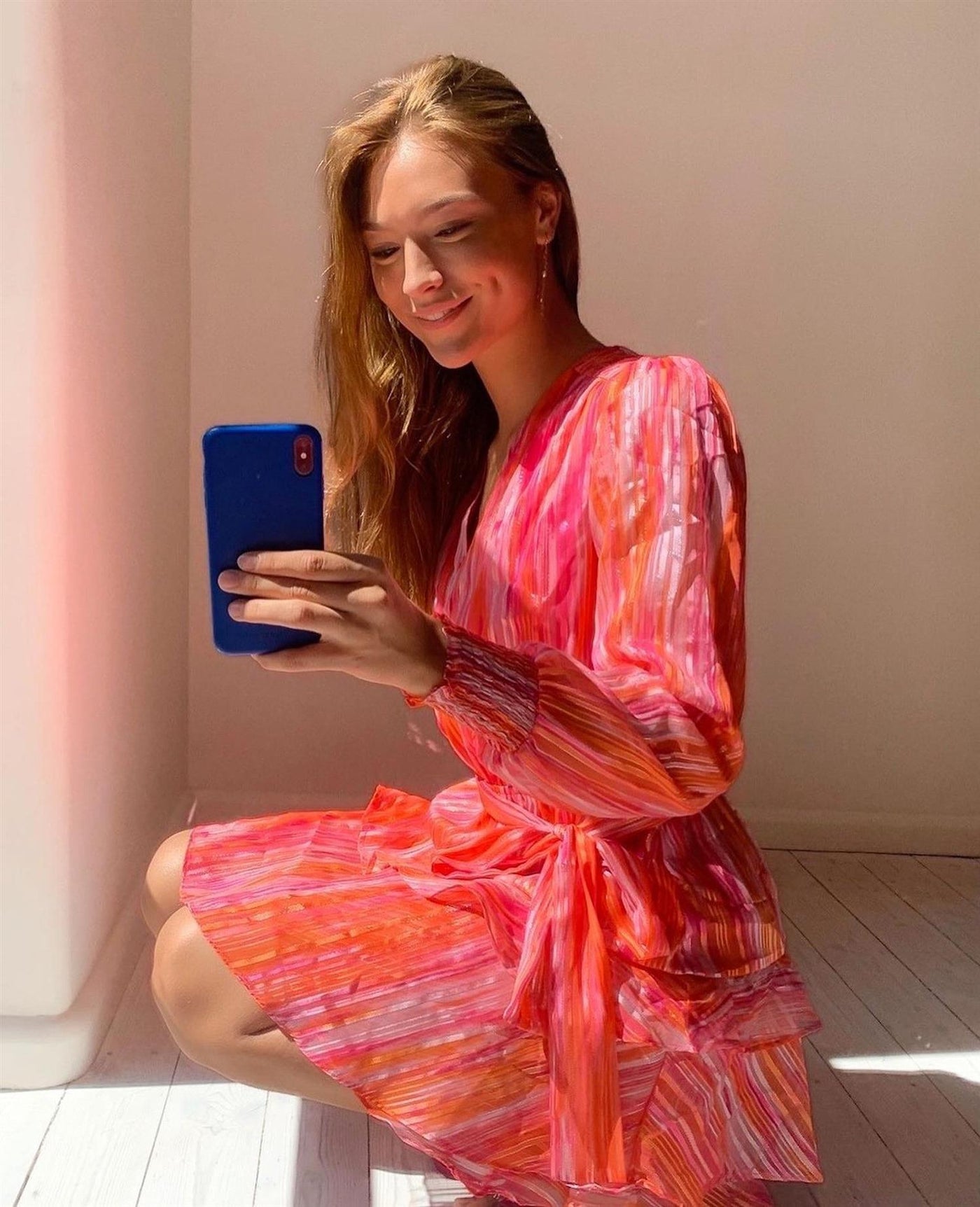 Dennie Blurred Stripe Dress Orange
