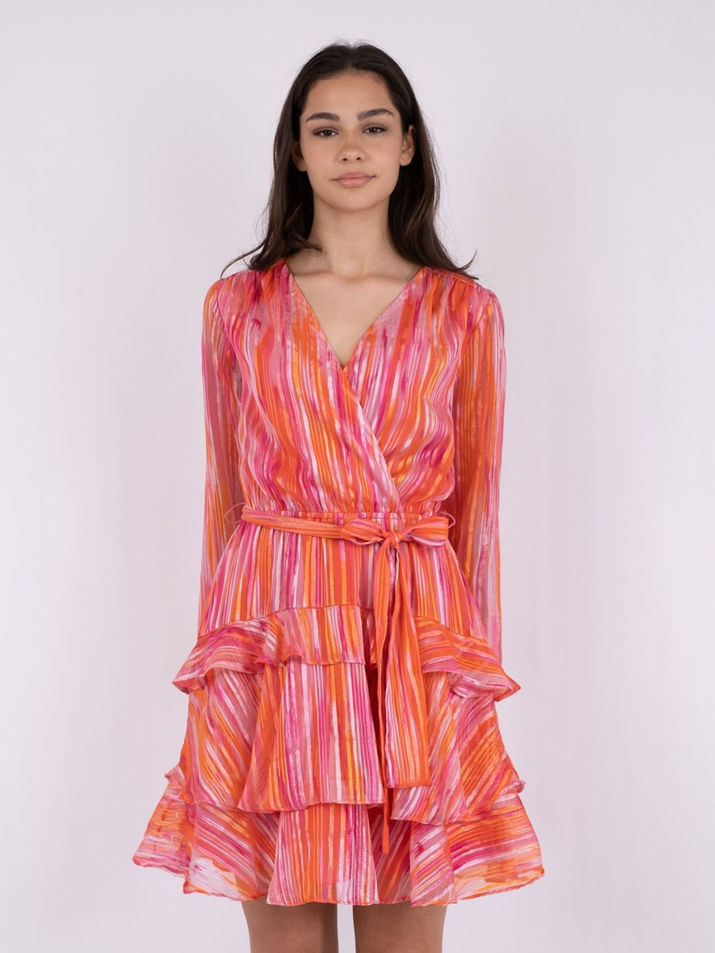 Dennie Blurred Stripe Dress Orange