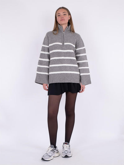Nevena Stripe Knit Blouse Dark Grey/Off white