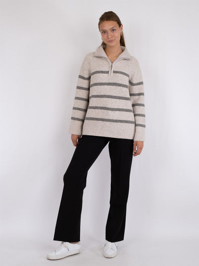 Nevena Stripe Knit Blouse Sand/Grey