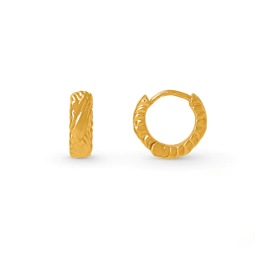 Braided Texture Huggie Hoop Earrings (Gold)