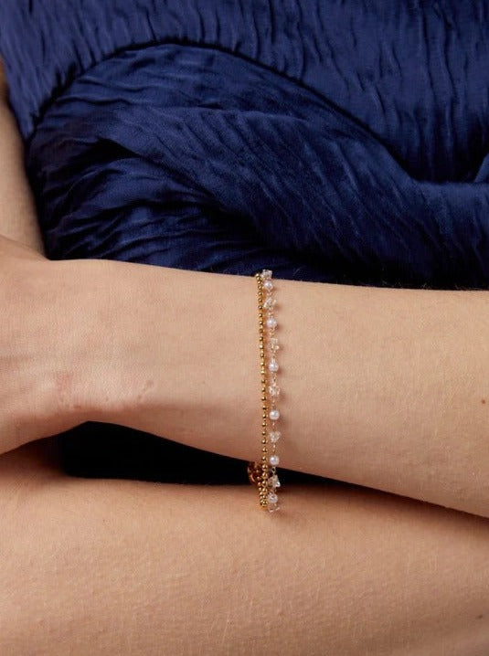 Crystal & Pearl 2-Row Bracelet