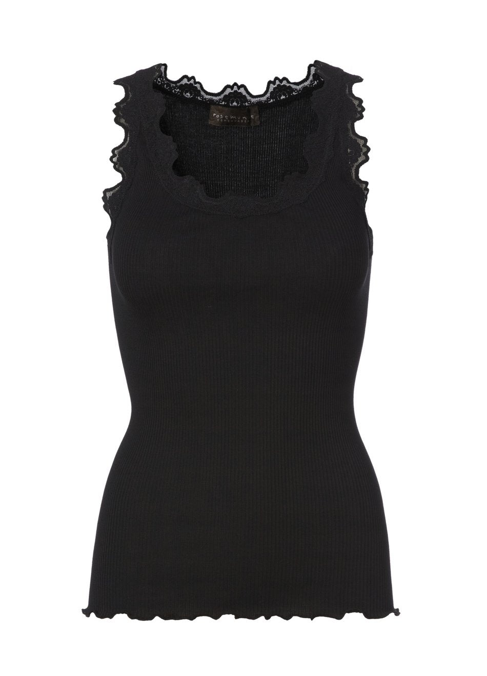 silk top regular w/vintage lace, black