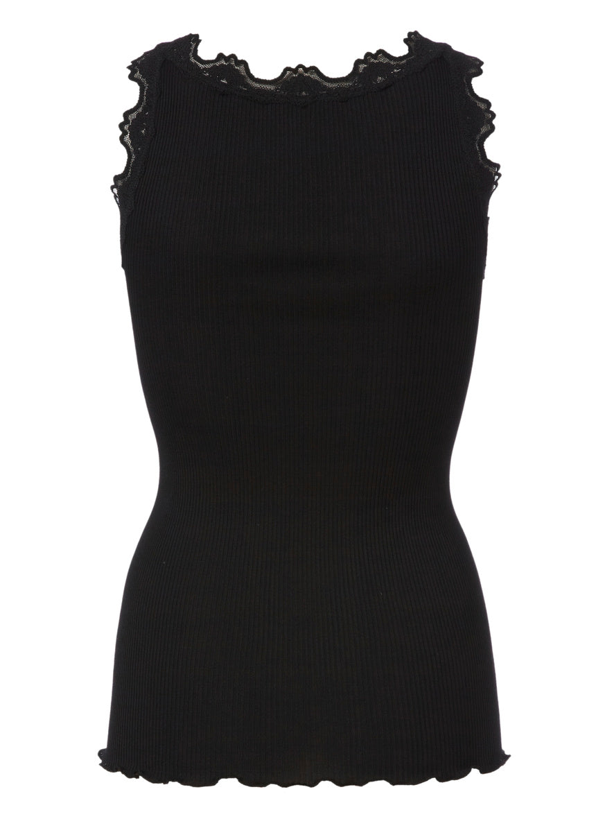 silk top regular w/vintage lace, black