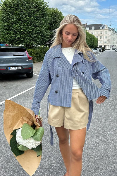 Alma Trenchcoat Blue Woven Stripe
