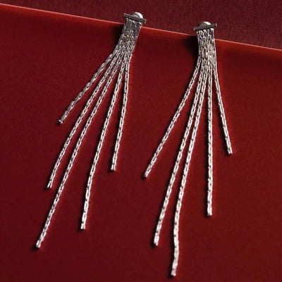 Waterfall Chain Long Drop Earring Silver