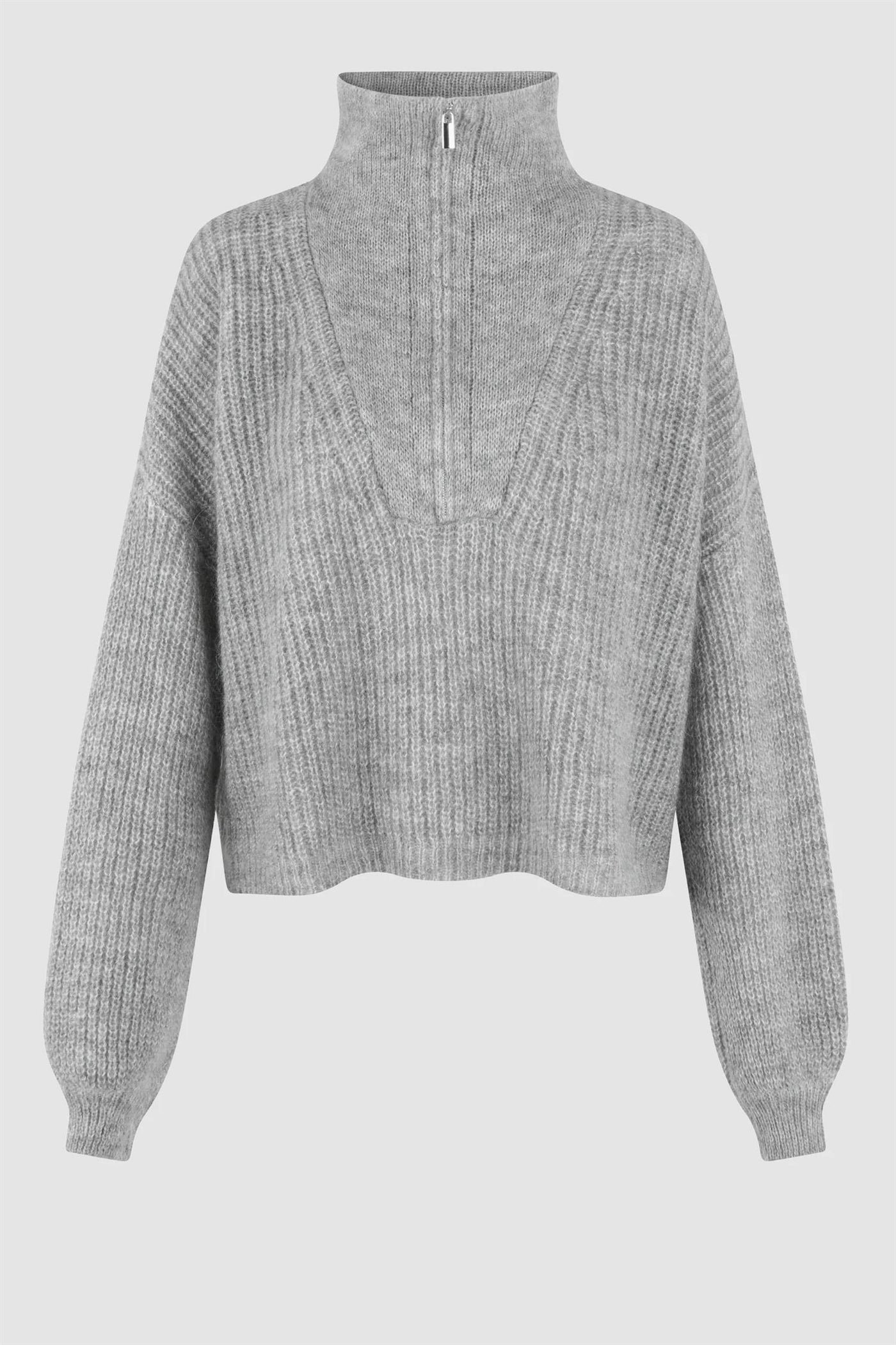 Lusinda Knit T-neck Zip Grey Melange