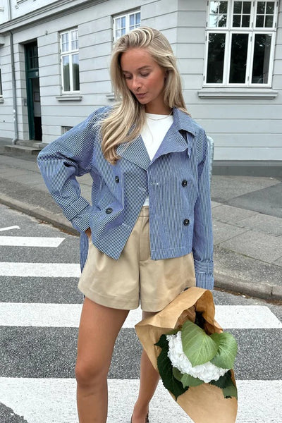 Alma Trenchcoat Blue Woven Stripe